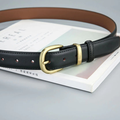 Women's Vintage Black Leather Belt for Jeans and Skirts