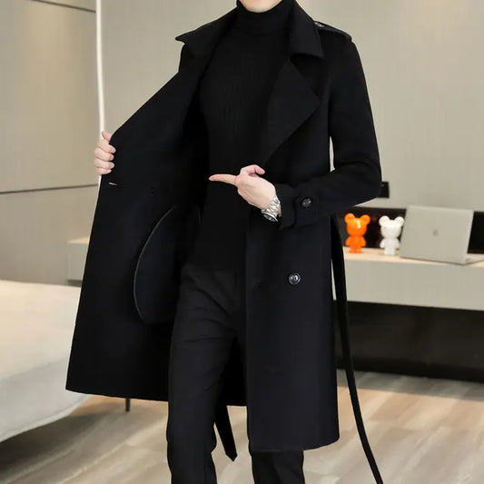 Men's Handmade Double-Sided Woolen Coat for Fall/Winter