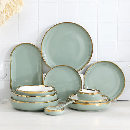 Golden Trim Ceramic Dish Set