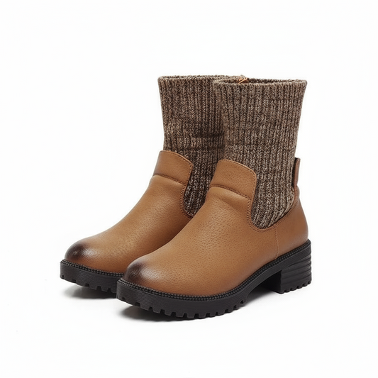 Wool Knit Short Boots with Chunky Heels and Thick Sole
