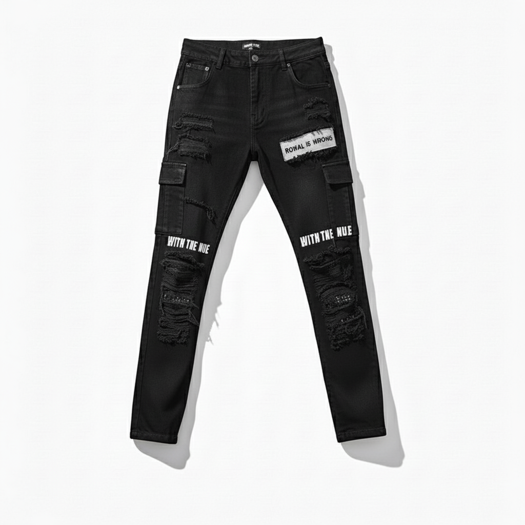 Black Slim Fit Patchwork Distressed Jeans