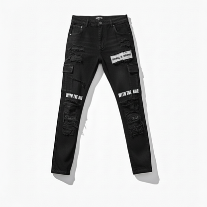 Black Slim Fit Patchwork Distressed Jeans