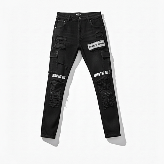 Black Slim Fit Patchwork Distressed Jeans