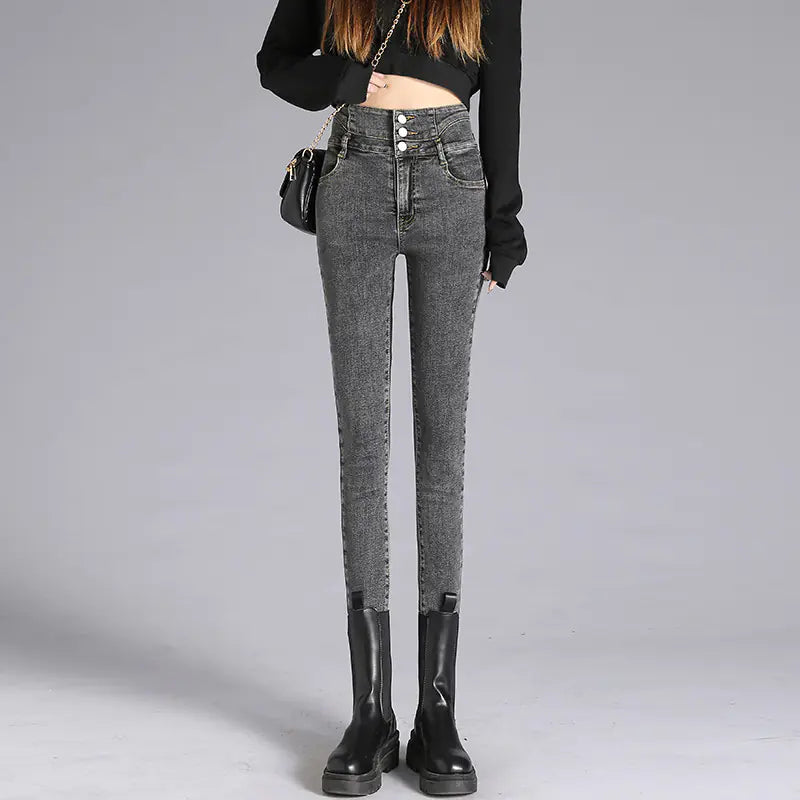 High-Waisted Skinny Black Pencil Jeans
