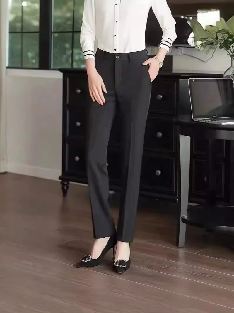 Women's Black Straight-Leg Suit Pants