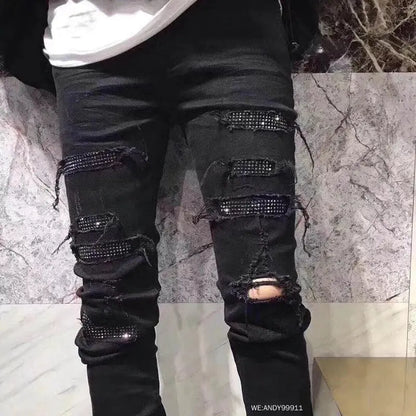 Black Slim Fit Patchwork Distressed Jeans
