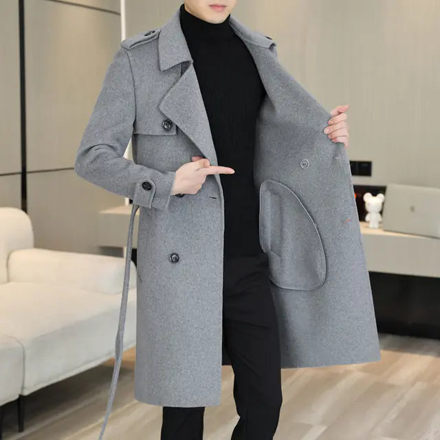 Men's Handmade Double-Sided Woolen Coat for Fall/Winter