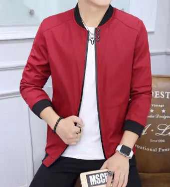 Men's Slim Fit Baseball Collar Jacket in Solid Color