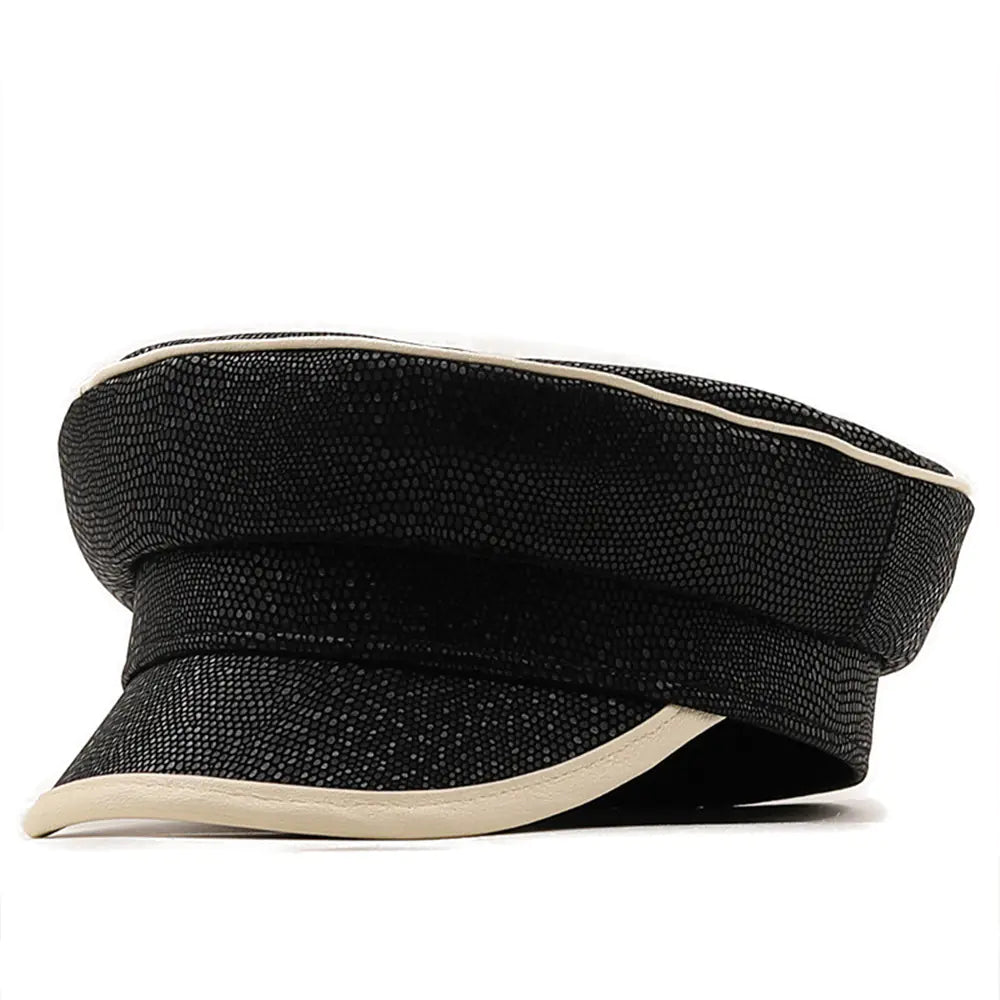 Women's Black PU Leather Beret