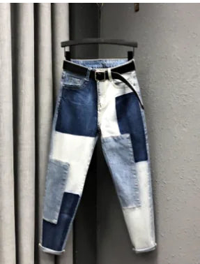 Chic Geometric Stitched Harem Jeans