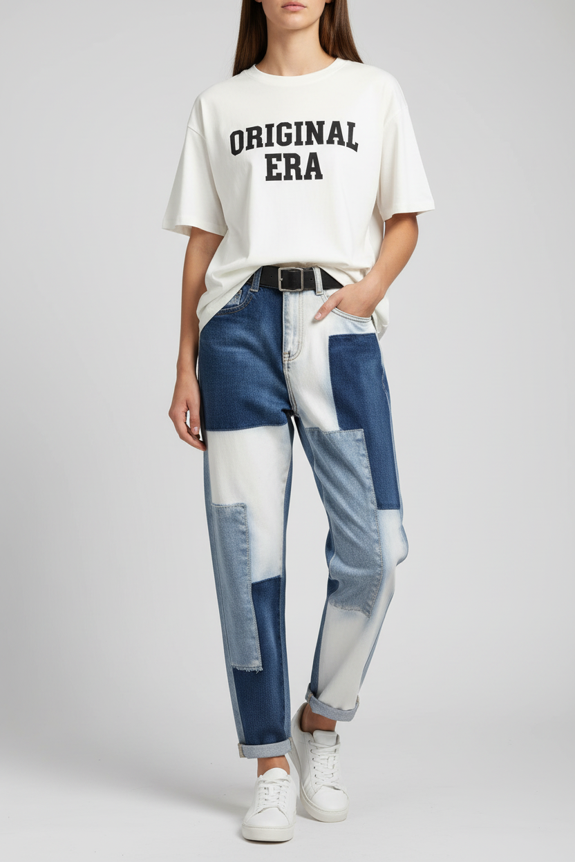 Chic Geometric Stitched Harem Jeans