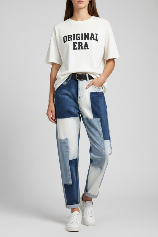 Chic Geometric Stitched Harem Jeans
